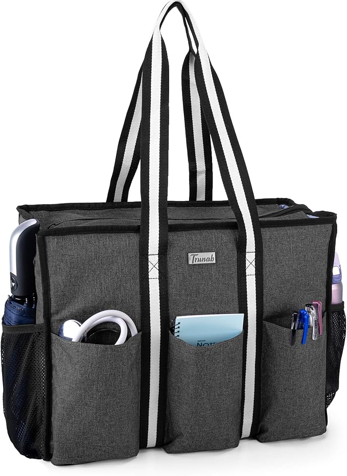 Sac d’infirmière Trunab noir avec multiples poches de rangement et pochette rembourrée pour ordinateur portable lors des visites à domicile