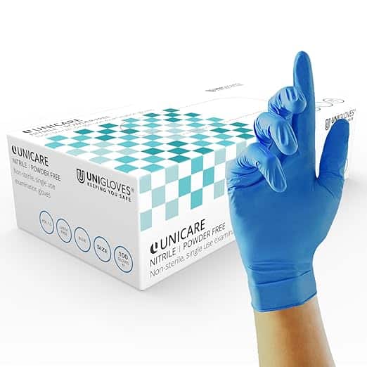 Gants en nitrile bleus jetables Unigloves,boîte de 100