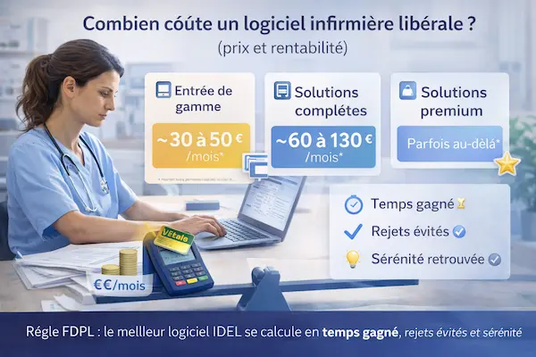 Comparatif des prix d’un logiciel infirmière libérale et de sa rentabilité, entre coût mensuel, temps gagné et rejets évités