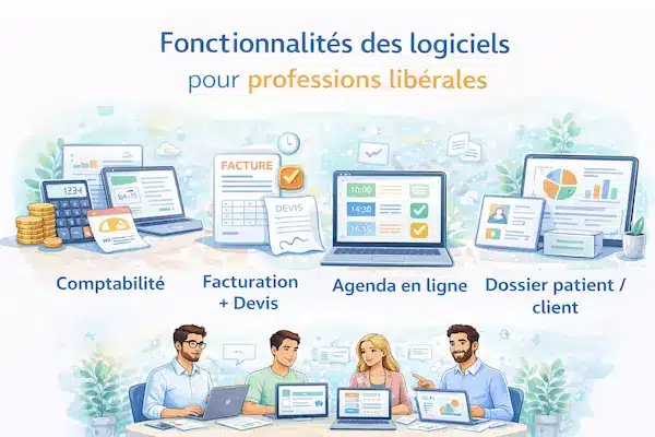 nfographie expliquant comment choisir un logiciel pour profession libérale en 4 étapes : configuration, import de données